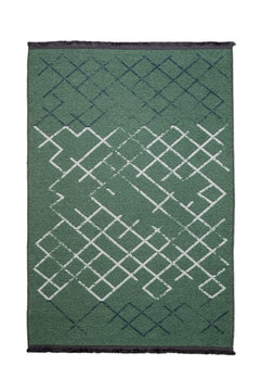 Green Geometric Area Rug - Cotton Chenille Digital Print Carpet for Living Room
