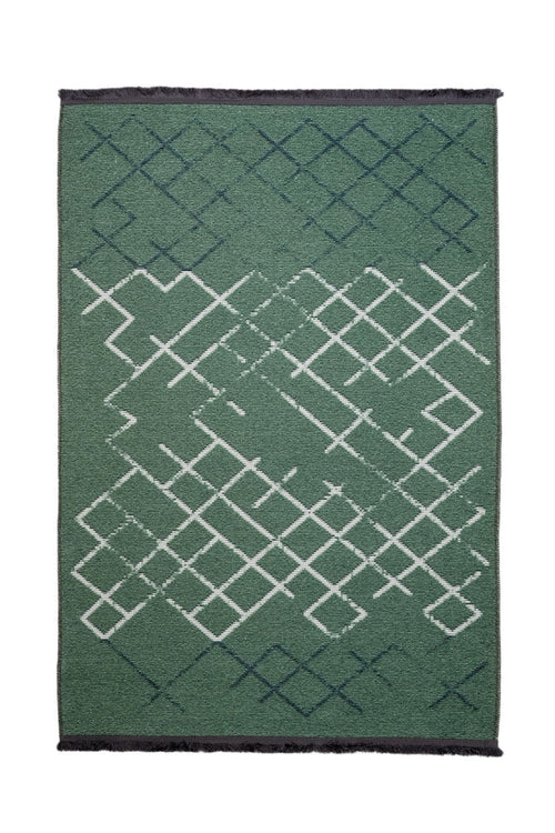Green Geometric Area Rug - Cotton Chenille Digital Print Carpet for Living Room