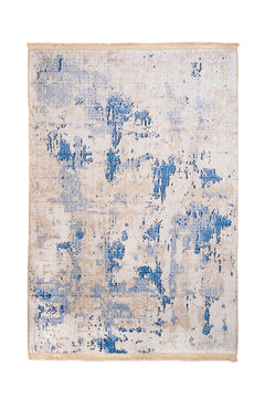 Modern Cotton Area Rug – Blue Digital Print Chenille Carpet for Living Room