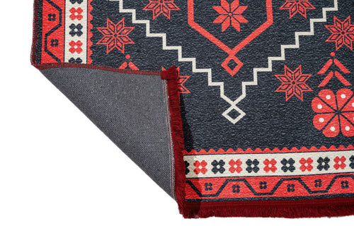 Cotton Chenille Area Rug – Black Frame Digital Print Carpet for Living Room