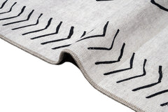 Grey Geometric Area Rug – Cotton Chenille Digital Print Carpet for Living Room