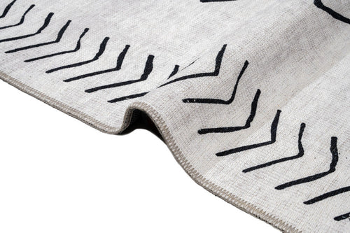 Grey Geometric Area Rug – Cotton Chenille Digital Print Carpet for Living Room