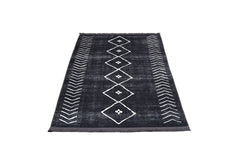 Black Geometric Area Rug - Cotton Chenille Digital Print Carpet for Modern Living Room