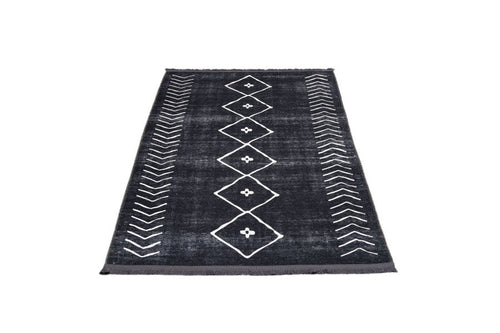 Black Geometric Area Rug - Cotton Chenille Digital Print Carpet for Modern Living Room