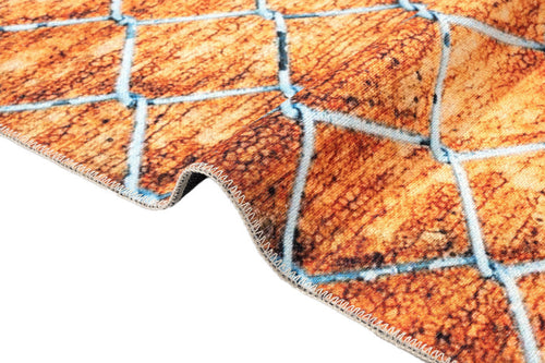 Orange Geometric Area Rug – Cotton Chenille Digital Print Carpet for Living Room