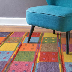 Orange Geometric Kilim Washable Non Slip Rug - Flatweave Traditional Patterned Carpet