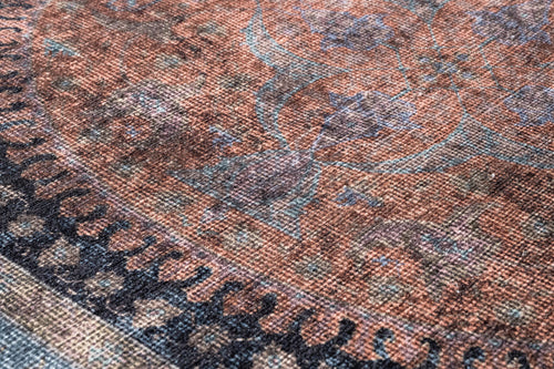 Blue Cotton Area Rug - Classic Digital Print Carpet With Soft Chenille Texture