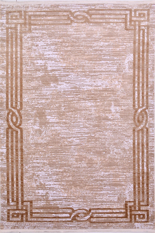 Machine Made Area Rug - Olive Cream Rug With 10 mm Pile Height & Overlocked Edge