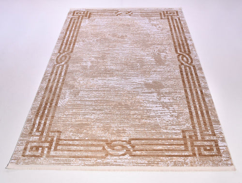 Machine Made Area Rug - Olive Cream Rug With 10 mm Pile Height & Overlocked Edge