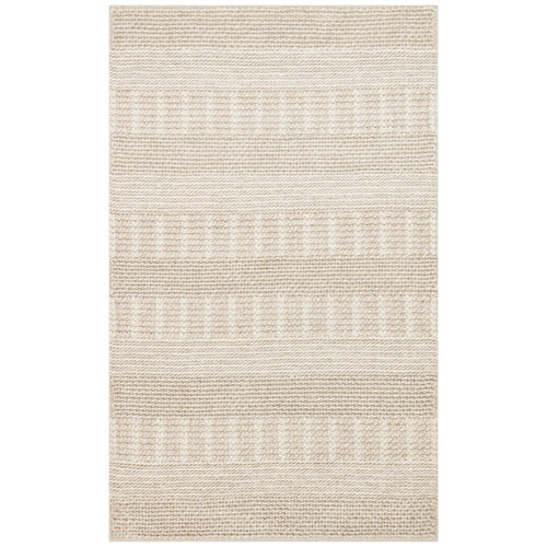 Hand-Knitted Rug – Beige Striped Natural Fiber Rug With Soft Texture