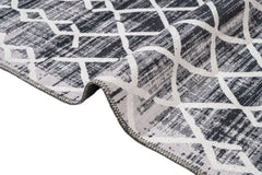 Black Geometric Area Rug | Cotton Chenille Rug with Non Slip Backing for Living Room