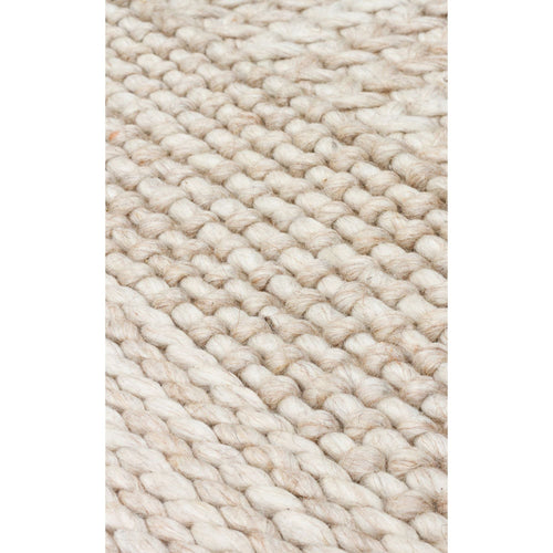 Hand-Knitted Rug – Beige Striped Natural Fiber Rug With Soft Texture