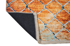 Orange Geometric Area Rug – Cotton Chenille Digital Print Carpet for Living Room