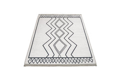 Geometric Cotton Rug – White Chenille Area Rug with Digital Print Design