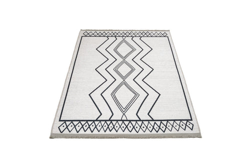 Geometric Cotton Rug – White Chenille Area Rug with Digital Print Design