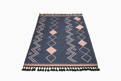 Geometric Area Rug - Anthracite Cotton Chenille Digital Print Carpet with Soft Texture