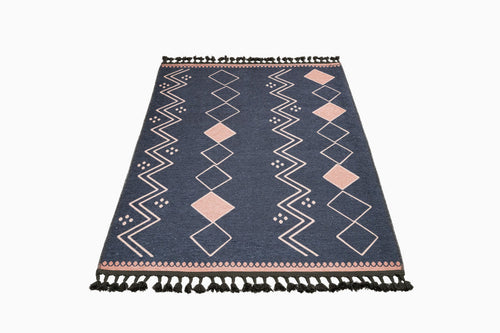 Geometric Area Rug - Anthracite Cotton Chenille Digital Print Carpet with Soft Texture