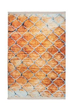 Orange Geometric Area Rug – Cotton Chenille Digital Print Carpet for Living Room