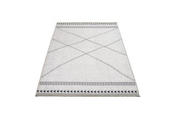 Grey Geometric Area Rug – Washable Cotton Chenille Carpet by Pia Monte