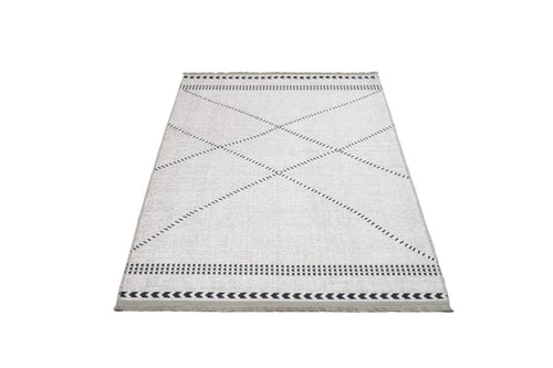 Grey Geometric Area Rug – Washable Cotton Chenille Carpet by Pia Monte