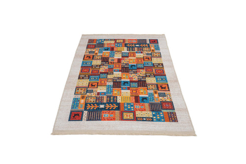 Patchwork Area Rug – White Cotton Chenille Digital Print Carpet for Living Room