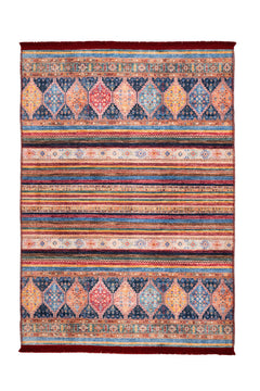 Burgundy Striped Area Rug - Cotton Chenille Digital Print Carpet for Living Room