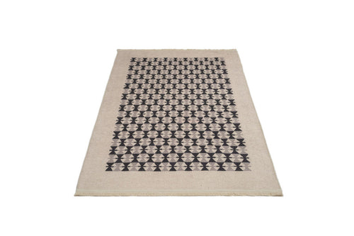 Black Geometric Area Rug – Cotton Chenille Digital Print Carpet for Living Room