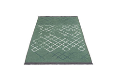 Green Geometric Area Rug - Cotton Chenille Digital Print Carpet for Living Room