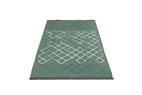 Green Geometric Area Rug - Cotton Chenille Digital Print Carpet for Living Room