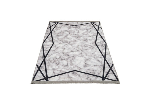 Grey Marble Area Rug – Digital Print Cotton Chenille Carpet for Living Room