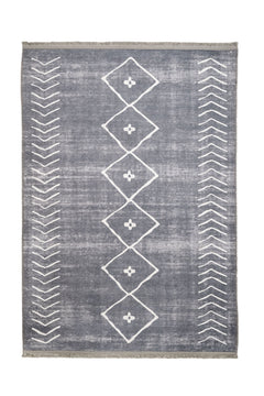 Geometric Area Rug – Grey Cotton Chenille Digital Print Carpet for Living Room