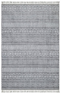 Grey Geometric Area Rug - Machine Made Cotton Yarn Carpet | Non Shedding