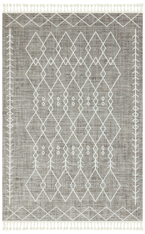 Machine Made Area Rug – Cream Geometric Cotton Yarn Carpet for Living Room