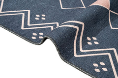 Geometric Area Rug - Anthracite Cotton Chenille Digital Print Carpet with Soft Texture