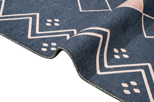 Geometric Area Rug - Anthracite Cotton Chenille Digital Print Carpet with Soft Texture