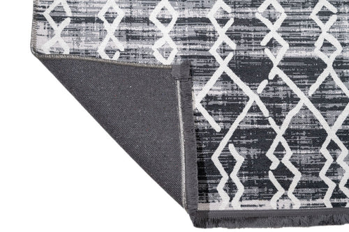 Black Geometric Area Rug | Cotton Chenille Rug with Non Slip Backing for Living Room