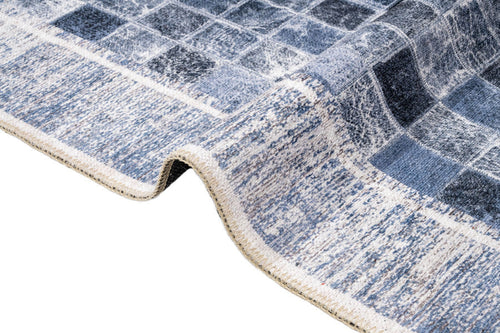 Blue Geometric Area Rug - Cotton Chenille Digital Print Carpet for Living Room