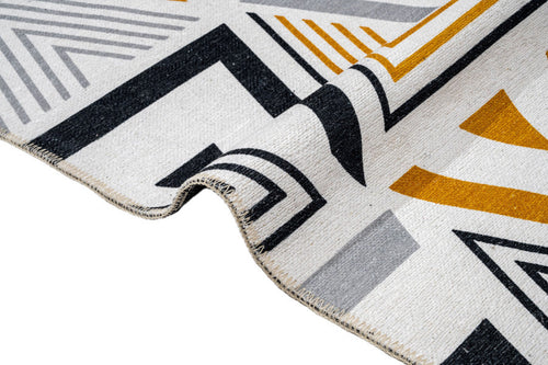 Yellow Zigzag Area Rug - Cotton Chenille Digital Print Washable Floor Rug