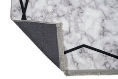 Grey Marble Area Rug – Digital Print Cotton Chenille Carpet for Living Room