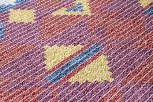 Blue Geometric Area Rug – Cotton Chenille Digital Print Carpet for Modern Living Room