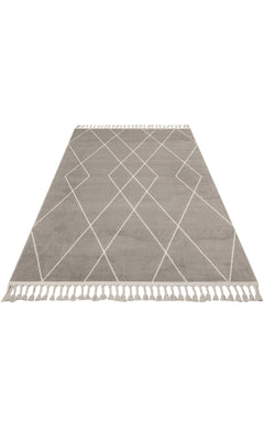 Grey Geometric Area Rug – Modern Machine Made Carpet With Ethnic Pattern
