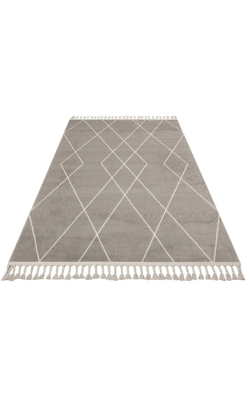 Grey Geometric Area Rug – Modern Machine Made Carpet With Ethnic Pattern