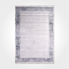 Grey Cotton Area Rug - Machine Made Flatweave Rug With Grey Frame Design