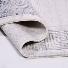 Grey Cotton Area Rug - Machine Made Flatweave Rug With Grey Frame Design