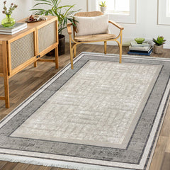Viscose Area Rug - Machine Made Cream Frame Rug with 7mm Pile & Anti Slip