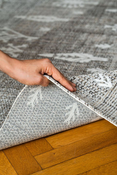 Machine Made Area Rug - Grey Brown Geometric Cotton Yarn Carpet for Living Room