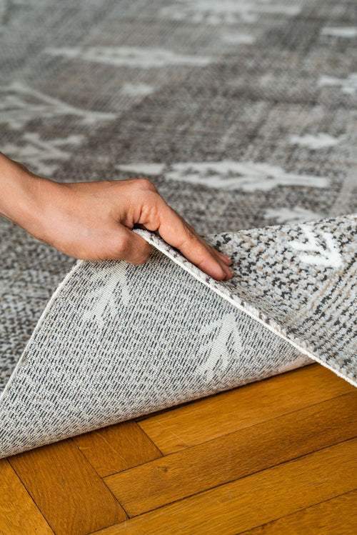 Machine Made Area Rug - Grey Brown Geometric Cotton Yarn Carpet for Living Room