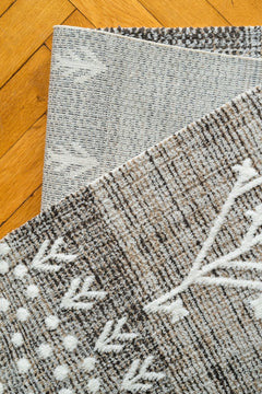 Machine Made Area Rug - Grey Brown Geometric Cotton Yarn Carpet for Living Room