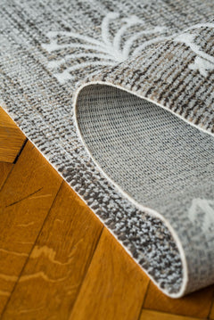 Machine Made Area Rug - Grey Brown Geometric Cotton Yarn Carpet for Living Room