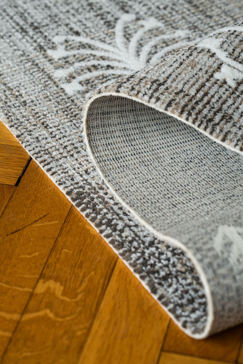 Machine Made Area Rug - Grey Brown Geometric Cotton Yarn Carpet for Living Room